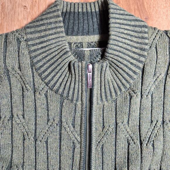 Tommy Bahama Men's L Green Fisherman Sweater Quarter Zip Cable Knit Cotton - Picture 2 of 8